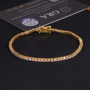 Sizes 6.5" 2mm Moissanite Tennis Bracelet 14K Gold Over S925 w/GRA Cert
